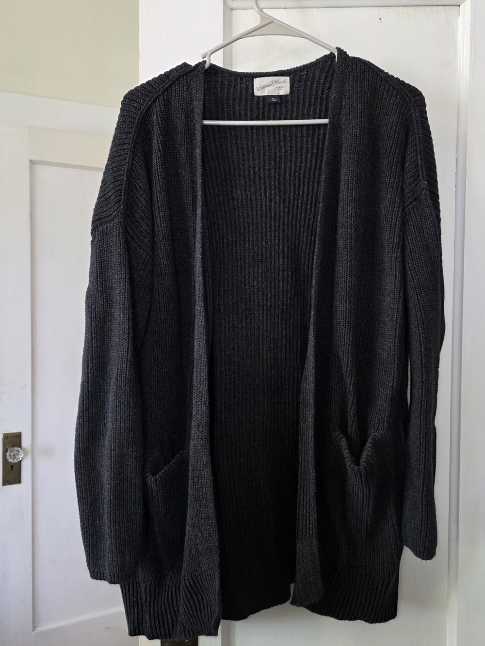 Universal Thread Dark Charcoal Open-Front Ribbed Cardigan